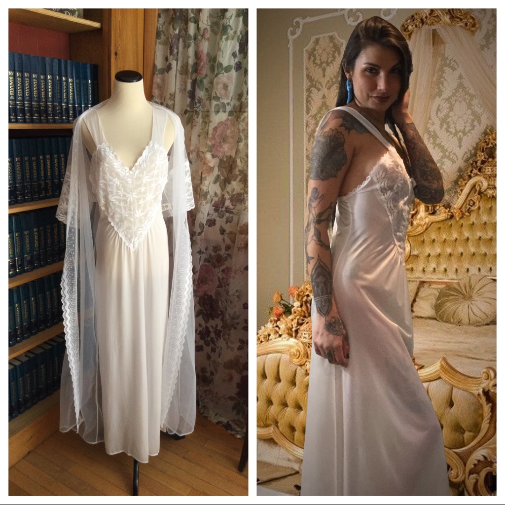 Long White Gown And Gossamer Robe Bridal Set